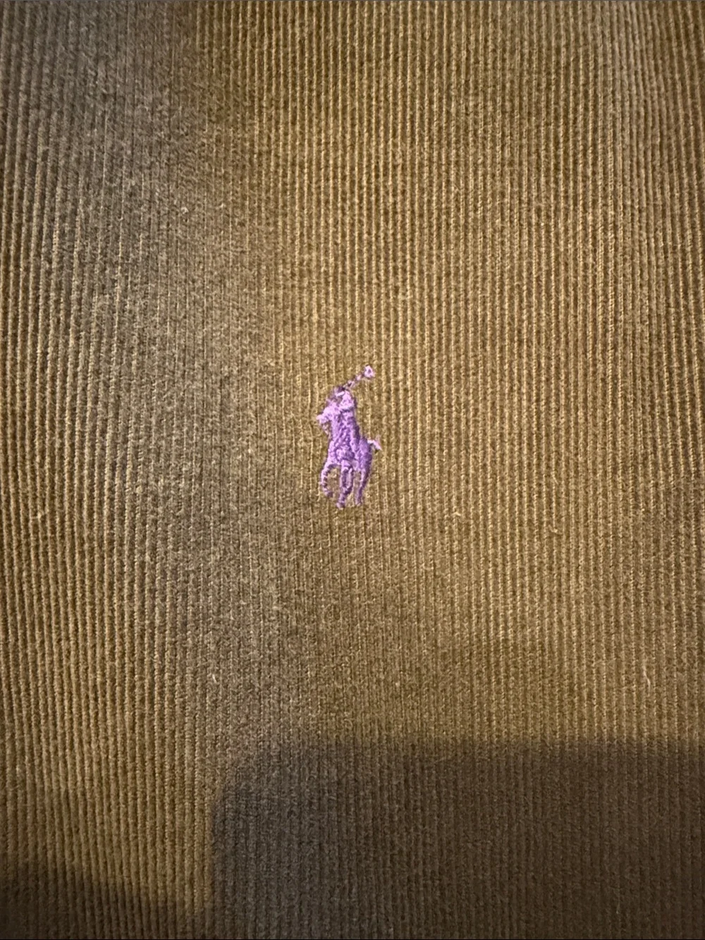 Polo by Ralph Lauren Olive/Brown Corduroy Button-Down Shirt with Purple Logo M